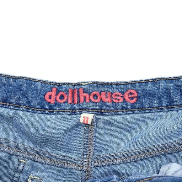 ✨ Y2K Dollhouse Distressed Light Wash Denim Shorts Mid Rise Stretch Sz 11 - Picture 2 of 4